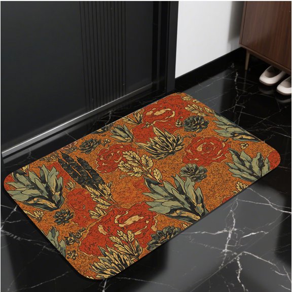 A rectangular flannel floor mat with Botanical Oasis Mat.Machine washable,made of flannel,suitable for outdoor porch,kitchen, living room,bathroom.