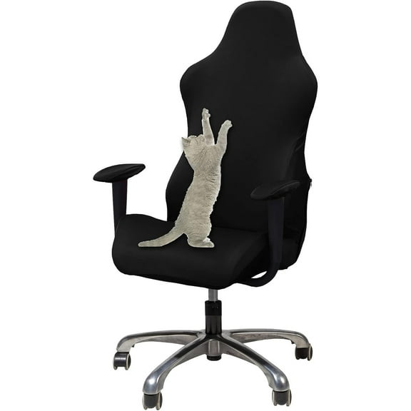 Gaming Chair Slipcover Stretch Seat Chair Cover for Leather Computer Reclining Racing Ruffled Gamer Chair Protector (Black, One-Size)