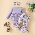 thumbnail image 5 of Durtebeua Outfits for Girls 3Pcs Newborn Infant Baby Girls Fall Outfits Long Sleeve Romper + Pants+Headband Clothes Purple,6-9 Months, 5 of 6