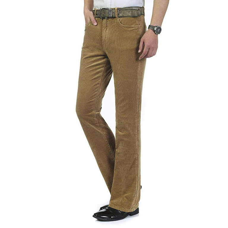HAORUN Men Corduroy Bell Bottom Flares Pants Slim Fit 60s 70s Vintage  Bootcut Trousers 