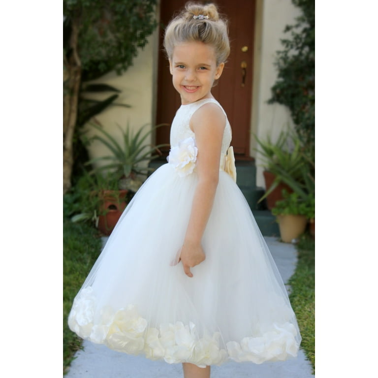 Ekidsbridal Ivory Floral Lace Heart Cutout Flower Girl Dress with Petals Wedding Pageant Christening Gown for Toddlers 185T 2 Walmart
