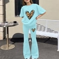 thumbnail image 4 of KVPLBQFD Girls Summer 2 Piece Outfit Heart Embellished Short Sleeve Top + Stretchy Flared Pants Set for Teens Girl Fashion Vacation Travel Clothes, 4 of 6