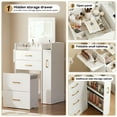 thumbnail image 4 of 3 in 1 Vanity Desk with Plip Top Mirror and 3 Color LED Lighted, Small Vanity Desk with Power Outlet, Compact Makeup Vanity with 3 Drawers & Cabinet, Storage Stool,for Bedroom, 4 of 7