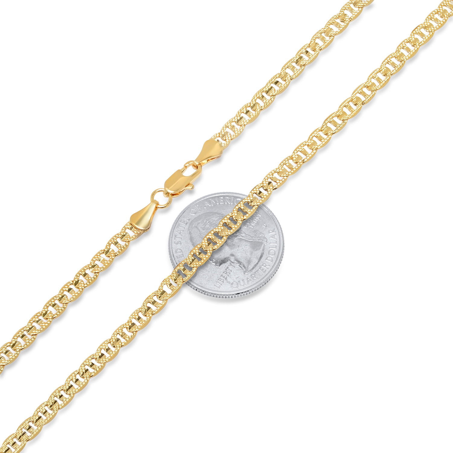 3.9mm 14k Yellow Gold Plated Flat Mariner Choker Chain Necklace, 16 inches