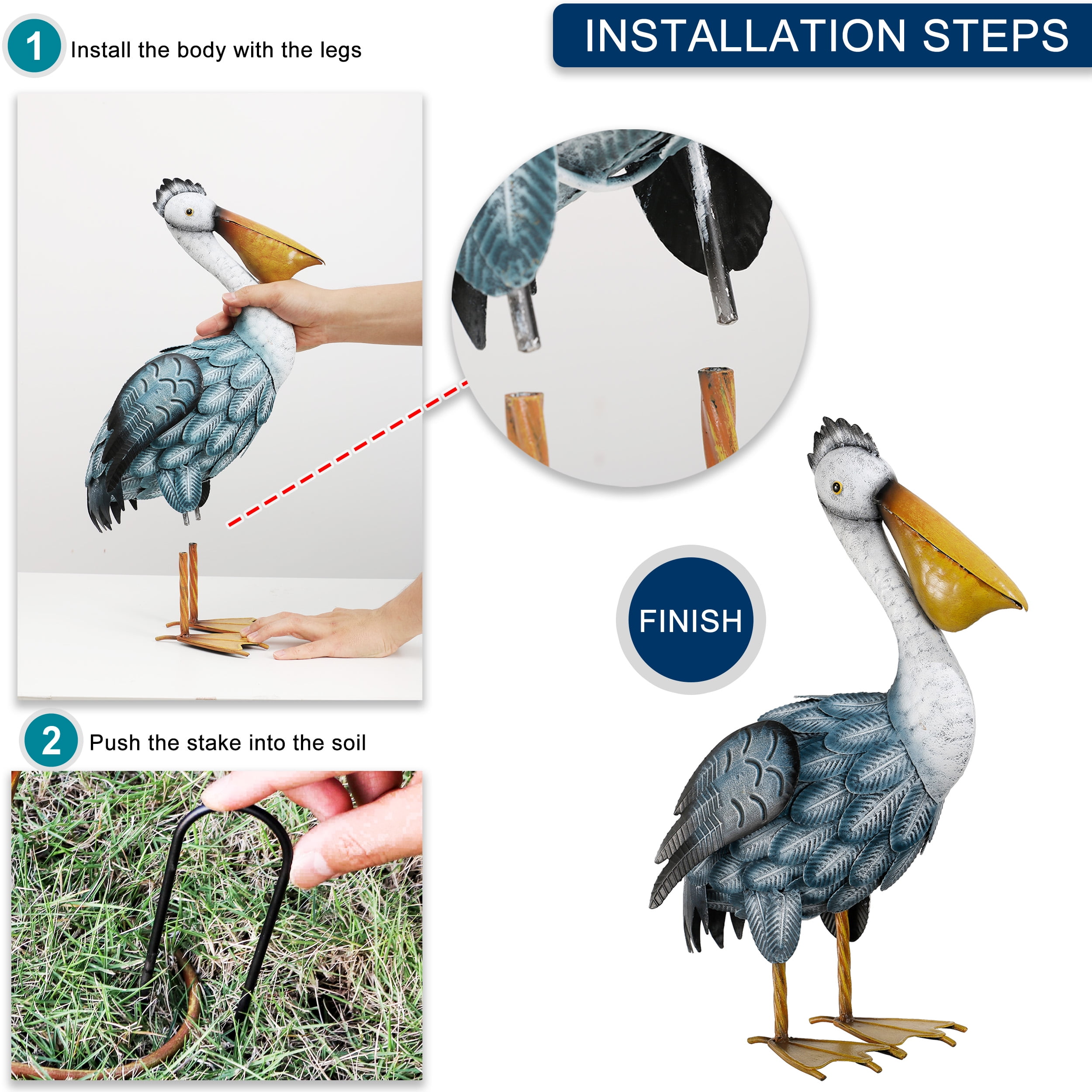 TERESA'S COLLECTIONS 16.5" Pelican Metal Garden Statue, Coastal Outdoor Yard Art for Patio