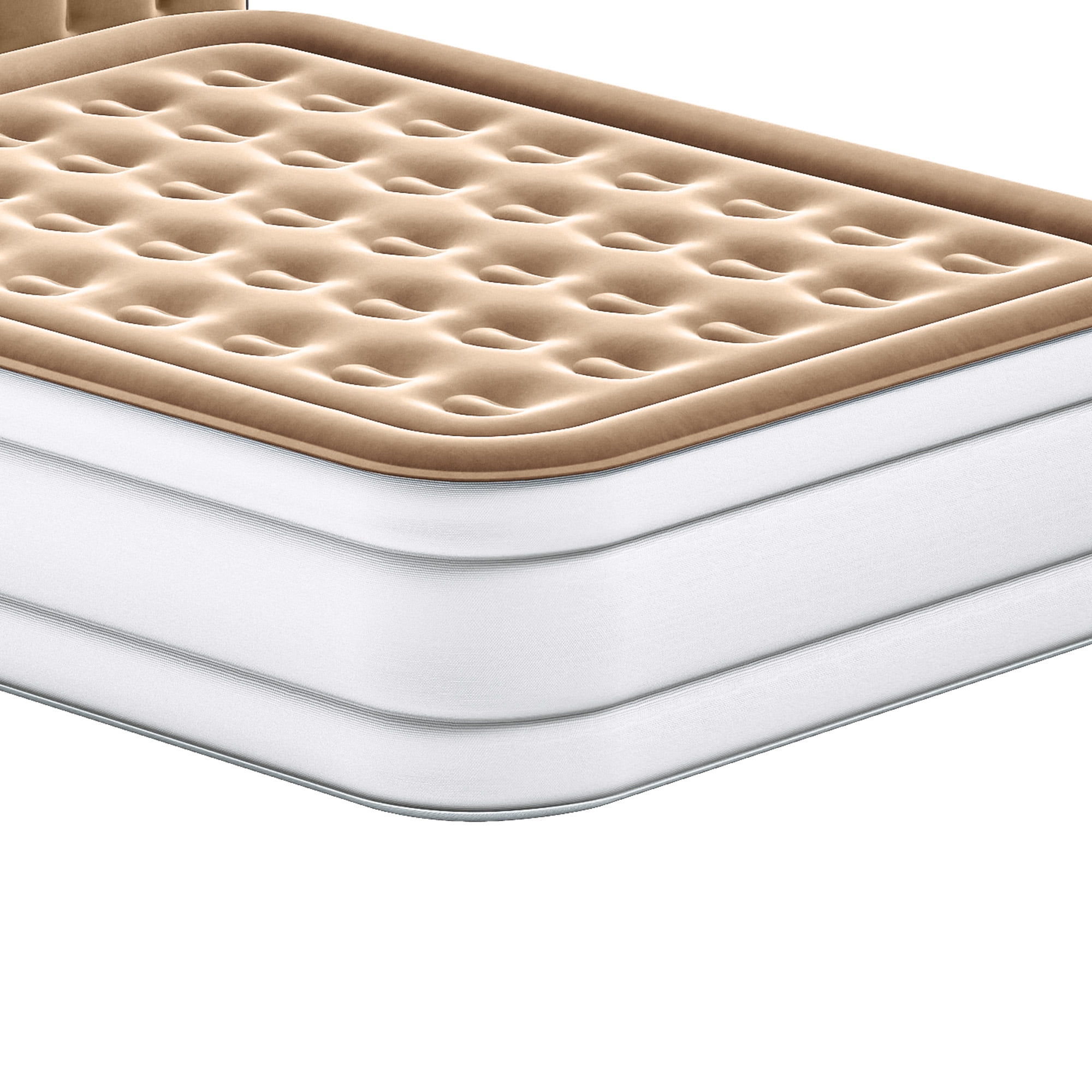 Uforic 18" Queen Air Mattress with Built-in Pump, Flocked Top Inflatable Bed with Banded Headboard for Home, Camping & Guests, Khaki