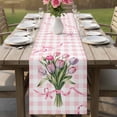 thumbnail image 4 of Pink Tulip Spring Floral Table Runner - 70 Inch Long Romantic Flowers Modern Art Pink Plaid Cotton and Linen Blended Dress Scarves Farmhouse Table Runner for Kitchen Dining, Coffee Table, 13" x 70", 4 of 8