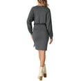 thumbnail image 3 of INSPIRE CHIC Women's Crew Neck Ruched Drawstring Long Sleeve Casual Mini Dress, 3 of 4