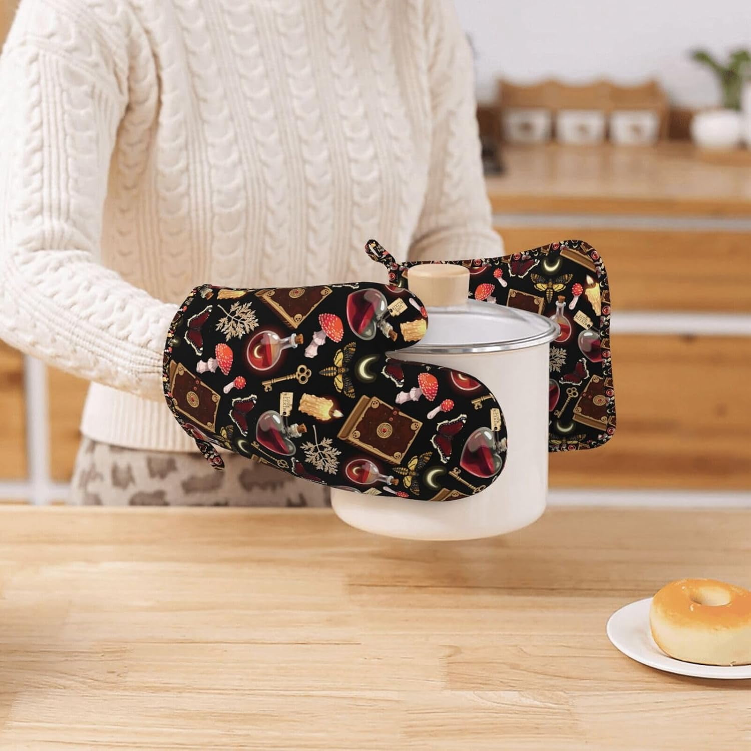 Silicone Oven Mitts Pot Holders Set Non-Slip Heat Resistant Kitchen Gloves Potholders 4 Pack Mitt