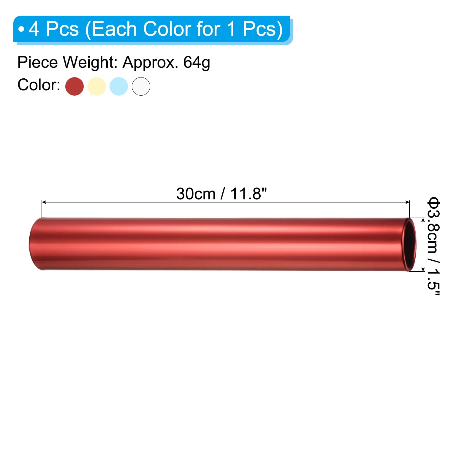Uxcell Relay Track Baton Aluminum Tube Field Running Race Stick for Athletics Sport, Red Yellow Blue Silver