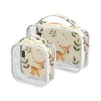 Baby Deer and Green Leaves Clear Cosmetic Bags with Handles PVC Toiletry Bags Zipper Waterproof Portable for Traveling 2 Pcs