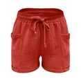 thumbnail image 4 of Womens Shorts Summer Fashion High Waist Straight Leg Sport Casual Loose Fit with Pockets Drawstring Elastic Band Leisure Pants Red L, 4 of 7
