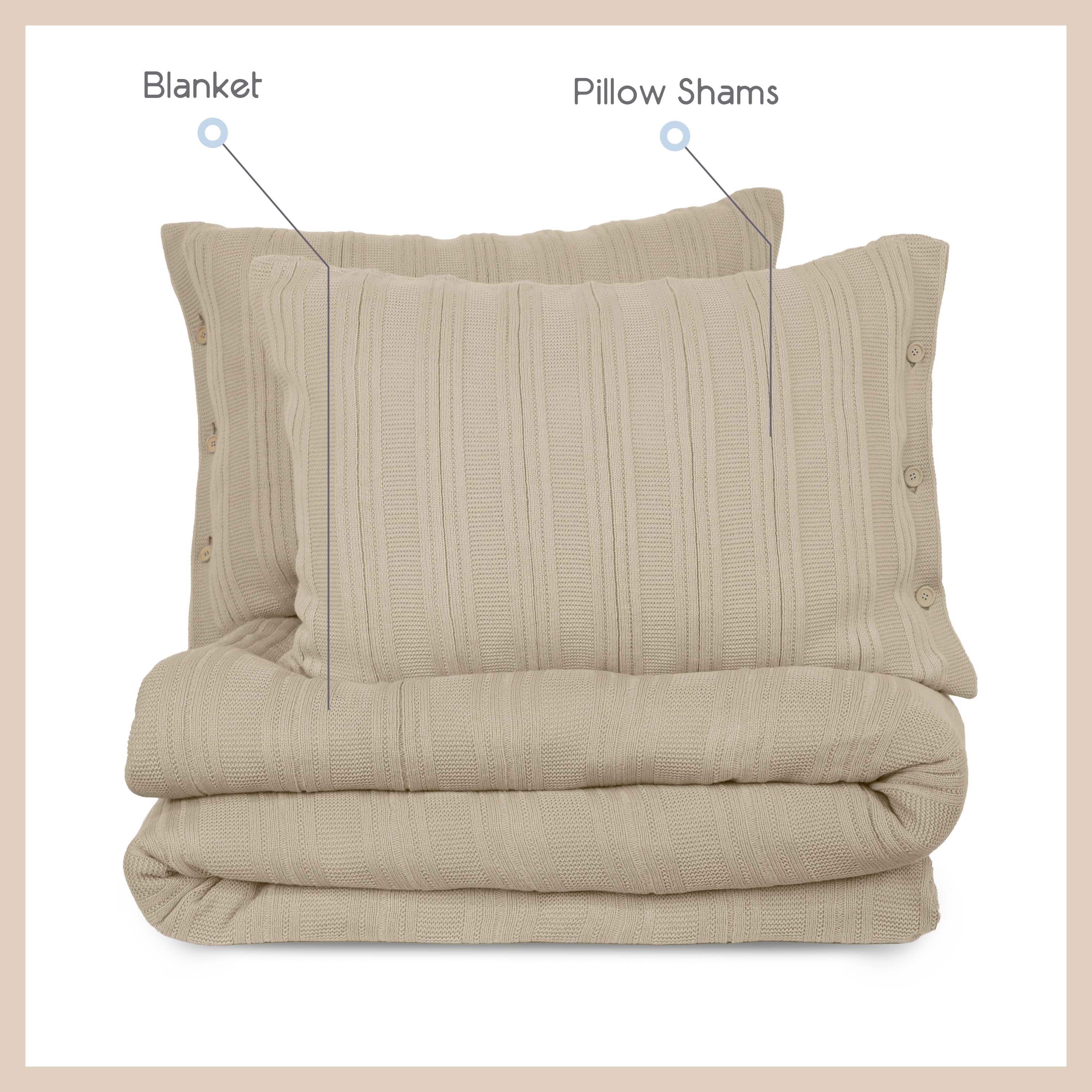 Vellux Malmo Striped Knit Blanket Set, King, Cream
