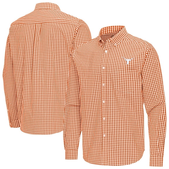 Men's Antigua Burnt Orange Texas Longhorns Ellis Woven Tri-Blend Long Sleeve Button-Down Shirt