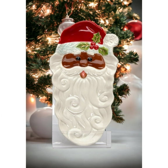 Ceramic African American Santa Dessert Tray 8.75x4.5 Inch Kitchen