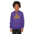 thumbnail image 2 of Daxton Youth Unisex Pullover Cities States Hoodie Mid-Weight Fleece Sweater - Los Angeles Heather Purple Gold, XL, 2 of 3