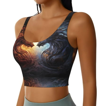 Haiem Red And White Beast Pattern Womens Sports Bra - U Neck Padded Low Impact Yoga Bra Workout Crop Top Gym Moisture-Wicking Workout Vest -Medium