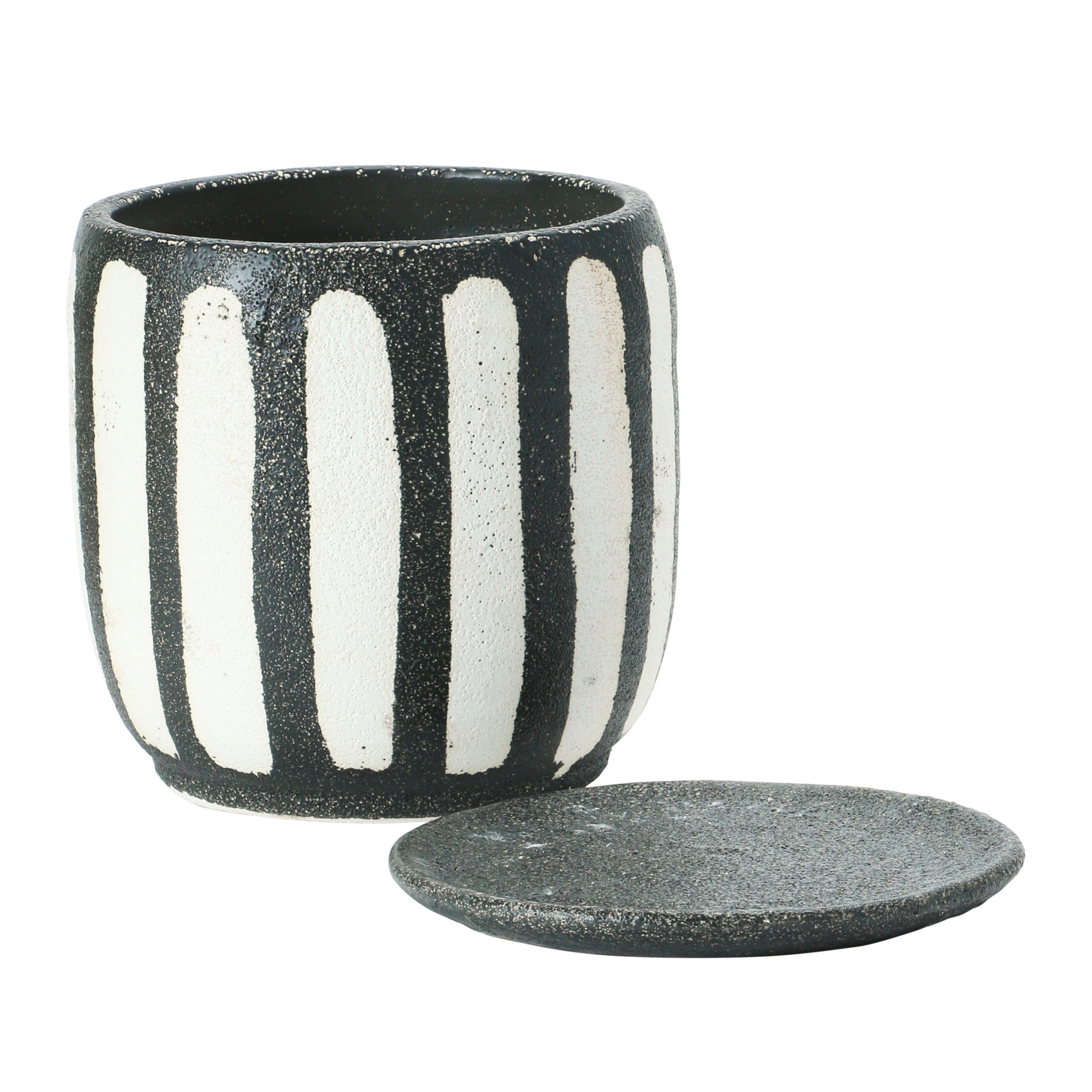 Creative Co-Op Hand-Painted Terra-cotta Planter with Saucer, Black & White (Holds 6" Pot)