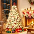 thumbnail image 1 of 6Ft Artificial Christmas Tree, Snowy Flocked Green, 250 Warm White Lights, Quick Hinged Setup, Foldable Metal Base, Foot Pedal Control, Realistic Branch Tips, Indoor Seasonal Decor for Home, Office, 1 of 6