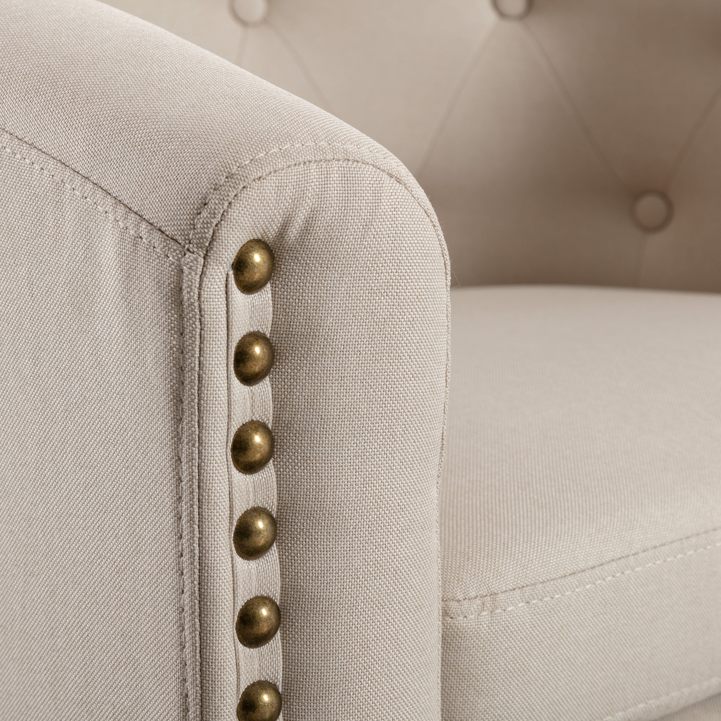 DEALTOPS PU Leather Tufted Barrel Chair for Living Room Bedroom-Beige