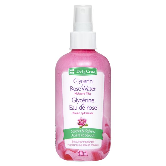 De La Cruz Brume Hydratante à la Glycérine et à l'Eau de Rose pour la Peau et les Cheveux, 8 fl oz