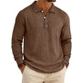 thumbnail image 2 of Havenx Slub Cotton Linen Polo Shirts for Men Long Sleeve Button Down Polo Shirt Collared T Shirts Refreshing Silky Soft Lightweight Summer Clothes,Brown 3XL, 2 of 7