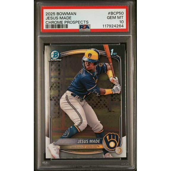 Graded 2025 Topps Bowman Jesus Made #BCP50 Chrome Prospects Rookie RC Baseball Card PSA 10 Gem Mint