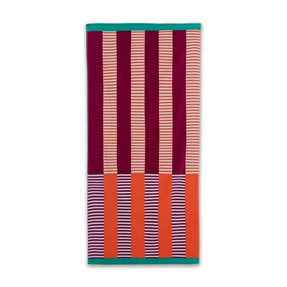 Oversized Printed Magenta Lines Beach Towel, Soft Cotton, 34 x 64 inches