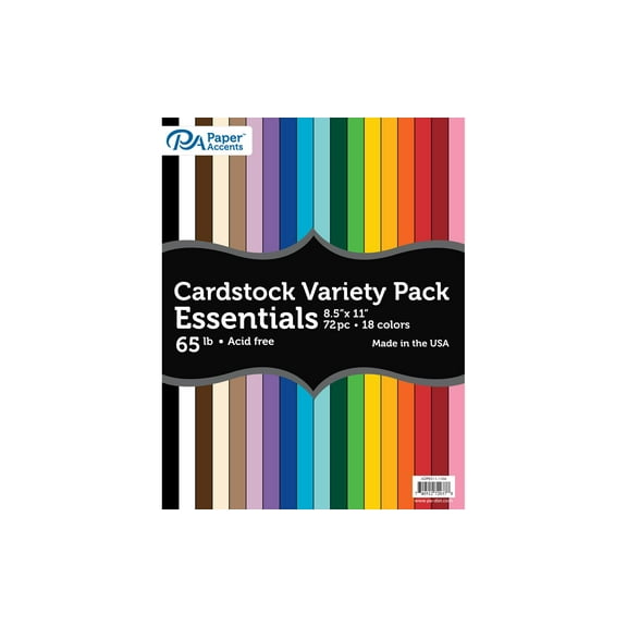 Paper Accents Cardstock Variety Pack 8.5"x 11" Cardstock 65lb Essential 72pc