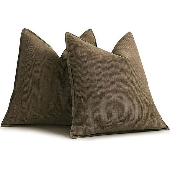 Wanhoo Brown Pillow Covers 18x18 Set of 2 Chenille Throw Pillow Covers with Elegant Design Soft and Luxurious Decorative Throw Pillows for Couch, Bed, and Home Decor