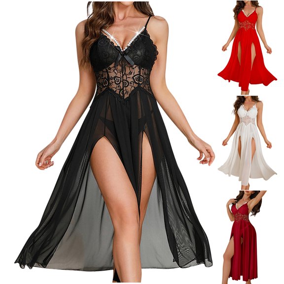 Swuxness Women's V Neck Suspenders Nightdress, Women's Nightgowns, Women Mesh Sheer Strappy Comfortable Soft Soft Comfortable Breathable Nightgowns for Home Relaxation Red, M
