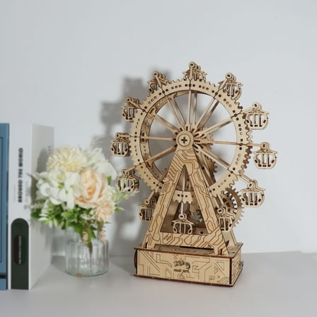 3D Wooden Puzzle Ferris Wheel Music Box Handmade DIY Craft for Men Women Mechanical Construction Set Home Decor