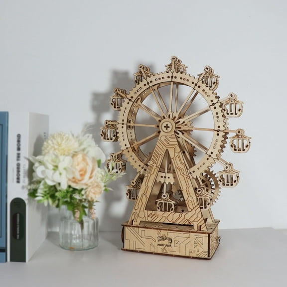 3D Wooden Puzzle Ferris Wheel Music Box Handmade DIY Craft for Men Women Mechanical Construction Set Home Decor