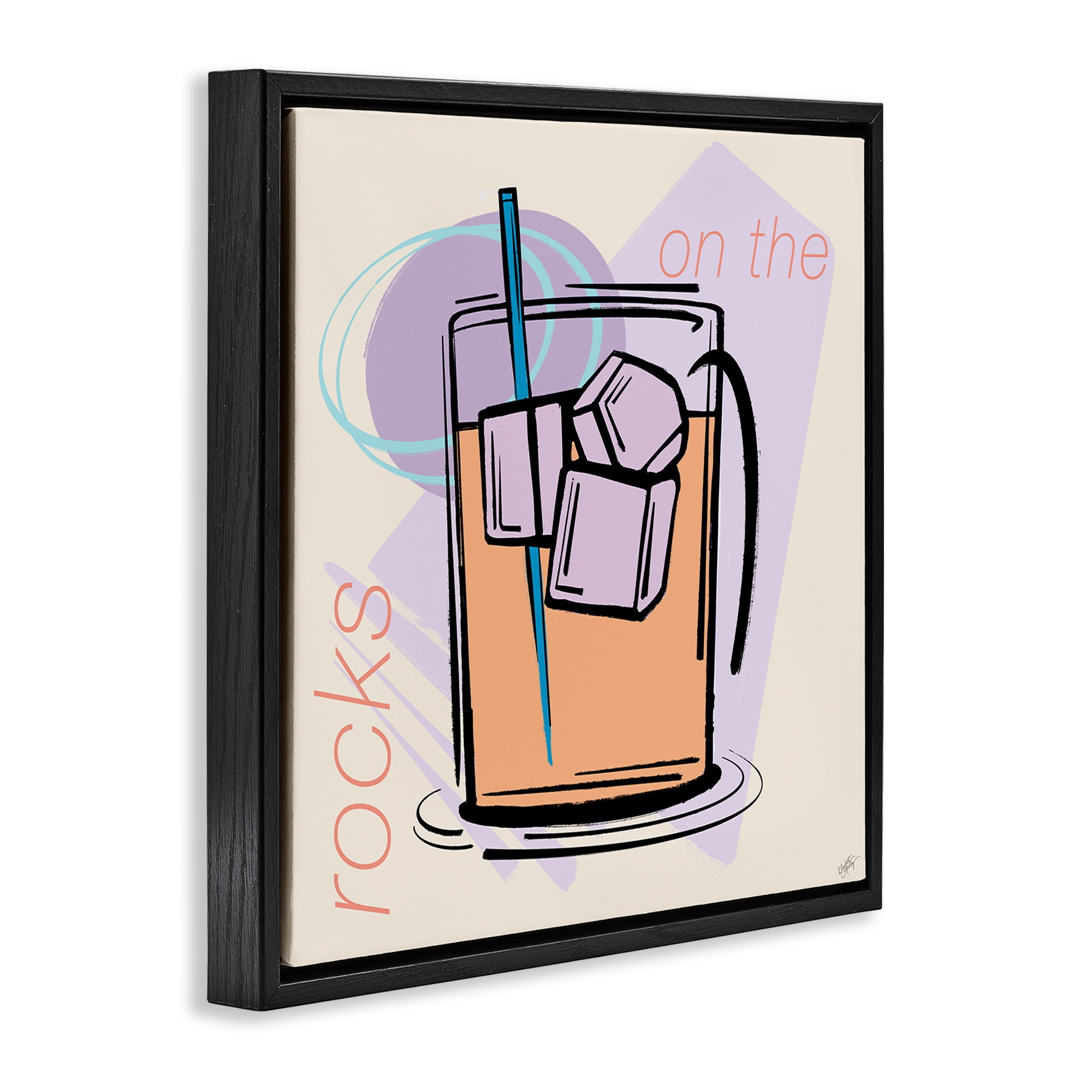 Stupell Industries On The Rocks Drink Food & Beverage Painting Black Floater Framed Canvas Art Print Wall Art, 18 x 18