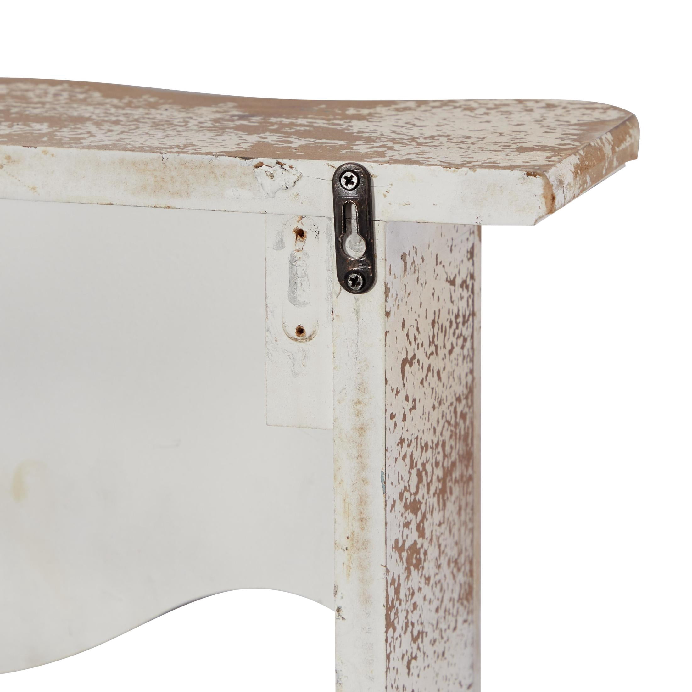 DecMode 28" x 6" Distressed 1-Tier White Scroll Wall Shelf