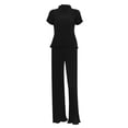 thumbnail image 4 of Txlixc Traje de mujer, camiseta de cuello alto de manga corta con traje de pantalones de piernas anchas Txlixc moda, 4 of 5