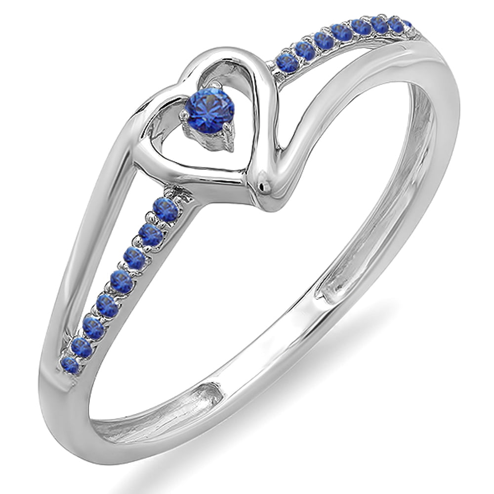 Dazzlingrock Collection 10kt White Gold Womens Round Blue Color Enhanced Diamond Small Heart Cluster Ring 1/10 ctw