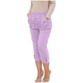 thumbnail image 4 of LADIGASU Women's Solid Color Stretch Waist Strap Pocket Zipper Pants 7 Quarter Pants, 4 of 9