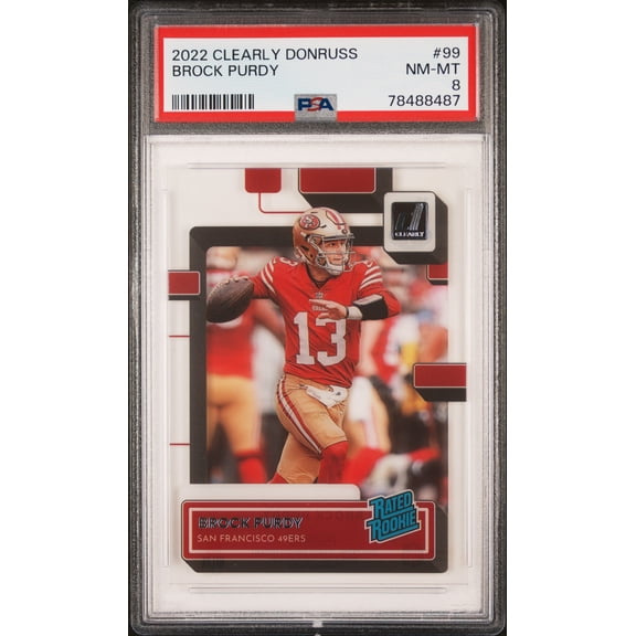 Brock Purdy 2022 Panini Clearly Donruss Football Rookie Card #99 Graded PSA 8