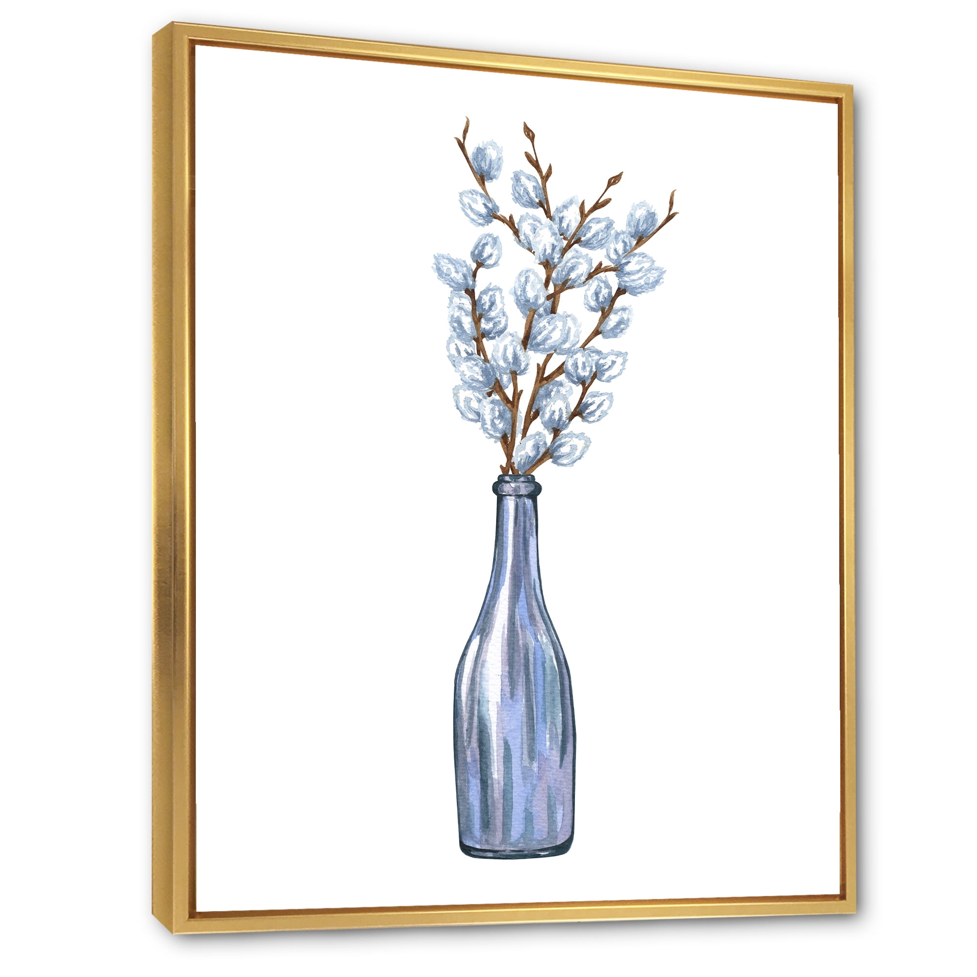 Designart 'Bunch of White Pussy Willow Twigs II' Farmhouse Framed Canvas Wall Art Print