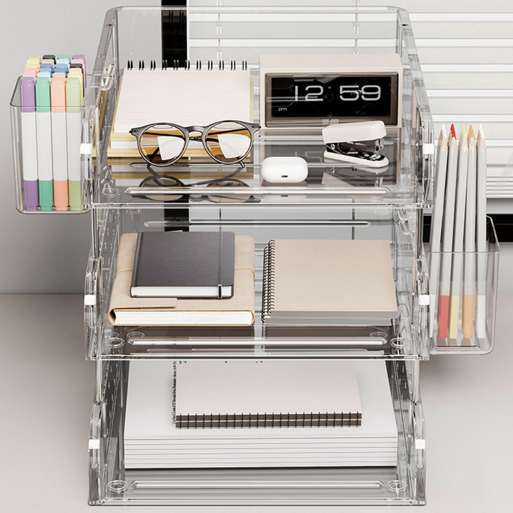 lanema Desk Organizers and Accessories Tiered Paper Letter Tray Organizers with Pen Cup Stacking Document Organizers Tray