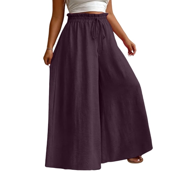 Lmnyox Plus Size Pants for Women Baggy Wide Leg High Waist Palazzo Trousers Casual Fashion Travel Pants with Pockets