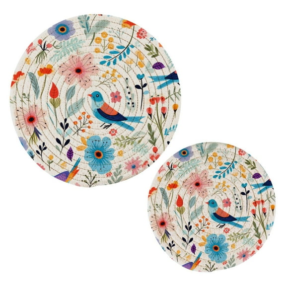 Floral Birds Leaves Pot Holders Set Trivets Hot Pads Cotton Mats for Cooking