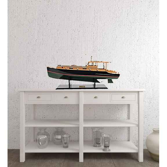 HomeRoots 402240 15 in. 1934 Hemingway Pilar Fishing Boat Hand Painted Decorative Boat, Black & Green