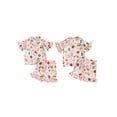 thumbnail image 2 of RUINIXCW Kids Toddler Baby Girls Silk Satin Back to School Pajamas Set Summer PJS Set Sleepwear Apple Pencil Printed Short Sleeve Button Down Shirt and Ruffle Shorts Set Homewear Loungewear 3-9 Years, 2 of 9