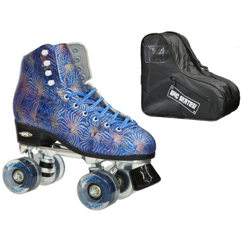 Epic Dazzle Blue Quad Roller Skates Package