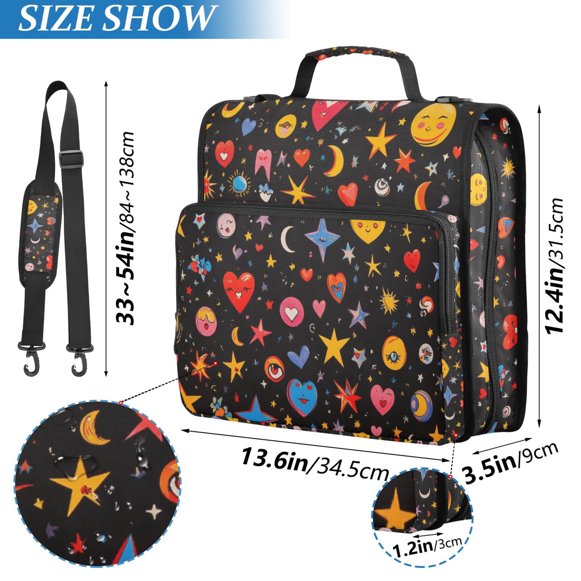 FORMRS Zipper Binder with Shoulder Strap 2-inch Ring 500 Sheet Capacity File Bag, Moon Pattern