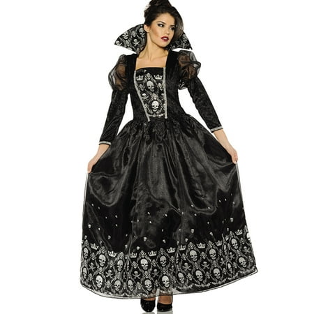 Dark Queen Womens Evil Witch Victorian Gothic Skull Gown Halloween