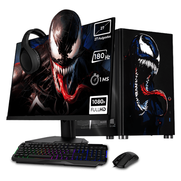 PC Gamer Completa Xtreme PC Gaming AMD Radeon RX 9060 Ryzen 7 5700 32GB SSD 1TB Monitor 27 180Hz WIFI Venom Comic gaming 1080p, estudios y multitarea