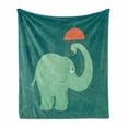 thumbnail image 1 of Rain Soft Flannel Fleece Throw Blanket, Illustration of an Standing in the Rain Under a Tiny Umbrella, Cozy Plush for Indoor and Outdoor Use, 50" x 60", Mint Green Salmon, by Ambesonne, 1 of 6